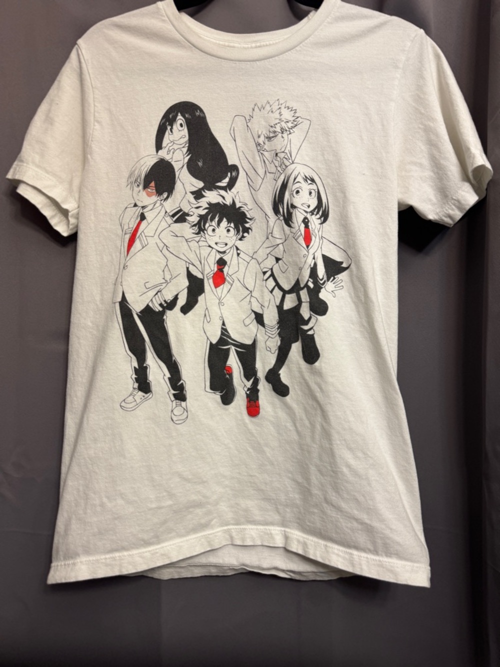 White Anime Graphic Short Sleeve Tee with Red Accents